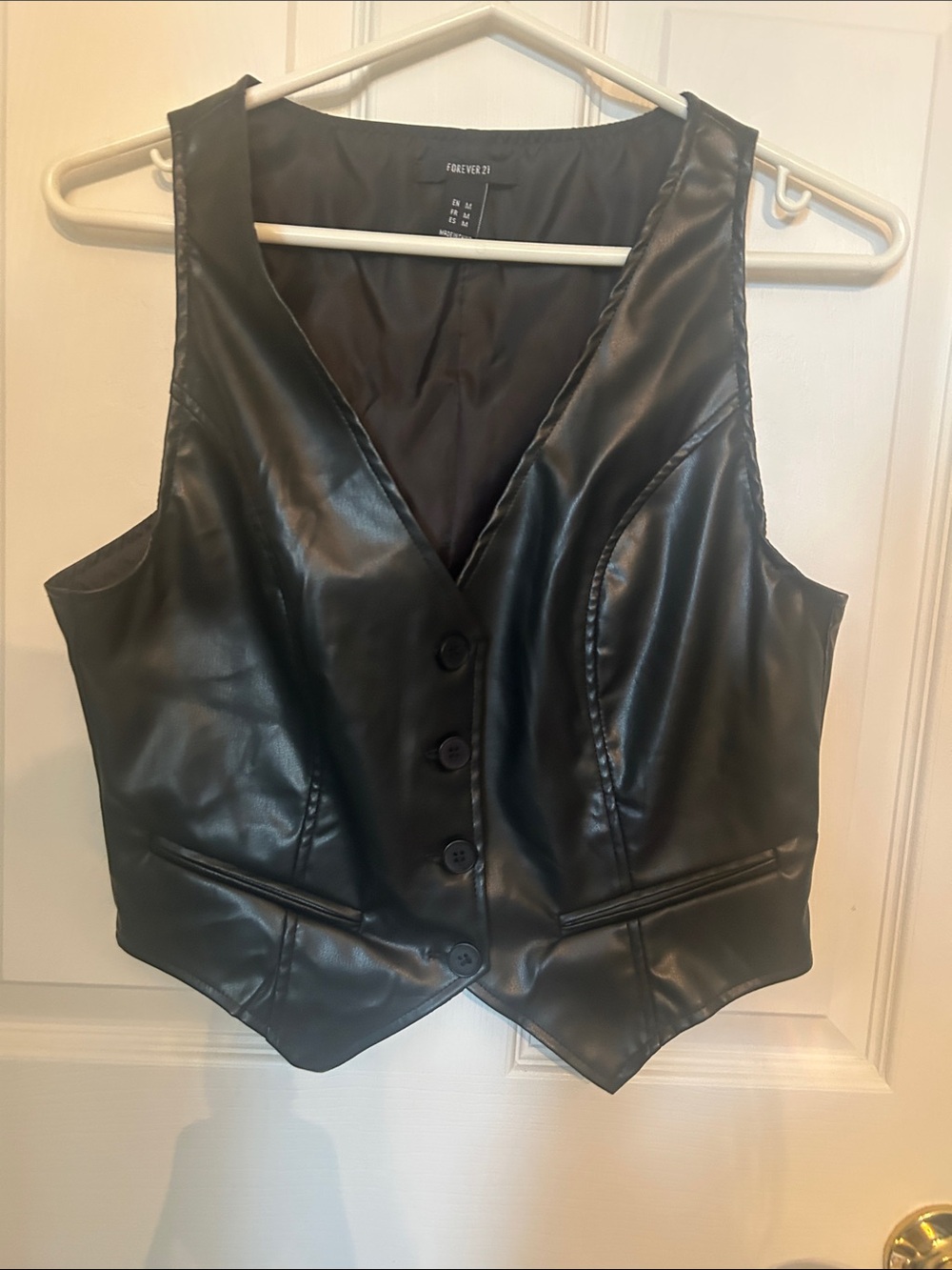 Forever 21 Black Faux Leather Button-Front Vest